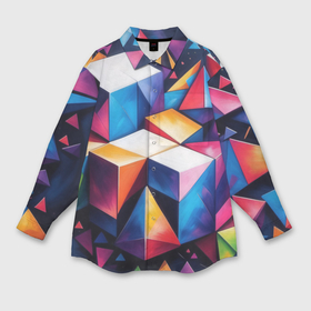 Мужская рубашка oversize 3D с принтом Кубы и треугольники абстракция в Белгороде,  |  | 