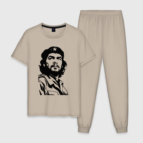 Мужская пижама хлопок с принтом Че Гевара   взгляд в будущее в Санкт-Петербурге, 100% хлопок | брюки и футболка прямого кроя, без карманов, на брюках мягкая резинка на поясе и по низу штанин
 | Тематика изображения на принте: 