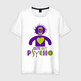 Мужская футболка хлопок с принтом Cute but psycho inscription в Новосибирске, 100% хлопок | прямой крой, круглый вырез горловины, длина до линии бедер, слегка спущенное плечо. | Тематика изображения на принте: 