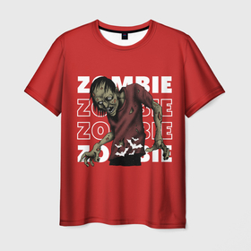 Мужская футболка 3D с принтом Кровожадный зомби в Курске, 100% полиэфир | прямой крой, круглый вырез горловины, длина до линии бедер | 