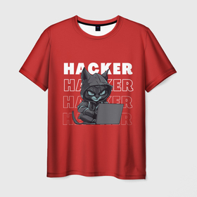 Мужская футболка 3D с принтом Самый страшный кибер кот в Екатеринбурге, 100% полиэфир | прямой крой, круглый вырез горловины, длина до линии бедер | 