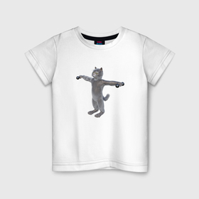 Детская футболка хлопок с принтом Кот с гантелями в стороны в Екатеринбурге, 100% хлопок | круглый вырез горловины, полуприлегающий силуэт, длина до линии бедер | 