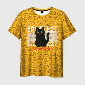 Мужская футболка 3D с принтом Сумасшедший кот в Новосибирске, 100% полиэфир | прямой крой, круглый вырез горловины, длина до линии бедер | 