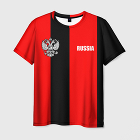 Мужская футболка 3D с принтом Красный и черный   герб РФ в Петрозаводске, 100% полиэфир | прямой крой, круглый вырез горловины, длина до линии бедер | Тематика изображения на принте: 