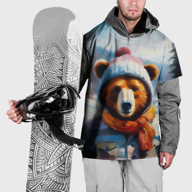 Накидка на куртку 3D с принтом Бурый медведь в зимней одежде в Санкт-Петербурге, 100% полиэстер |  | Тематика изображения на принте: 