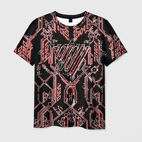 Мужская футболка 3D с принтом Чёрные линии с красной обводкой в Екатеринбурге, 100% полиэфир | прямой крой, круглый вырез горловины, длина до линии бедер | 