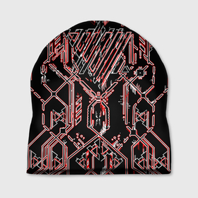 Шапка 3D с принтом Чёрные линии с красной обводкой в Кировске, 100% полиэстер | универсальный размер, печать по всей поверхности изделия | 