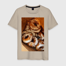 Мужская футболка хлопок с принтом Пончики в сахарной пудре в Белгороде, 100% хлопок | прямой крой, круглый вырез горловины, длина до линии бедер, слегка спущенное плечо. | 
