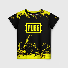 Детская футболка 3D с принтом PUBG online yellow в Курске, 100% гипоаллергенный полиэфир | прямой крой, круглый вырез горловины, длина до линии бедер, чуть спущенное плечо, ткань немного тянется | 
