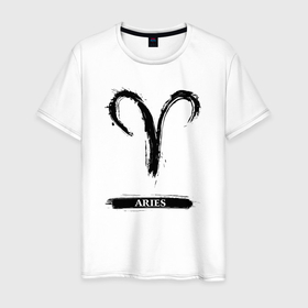 Мужская футболка хлопок с принтом Aries в Санкт-Петербурге, 100% хлопок | прямой крой, круглый вырез горловины, длина до линии бедер, слегка спущенное плечо. | Тематика изображения на принте: 
