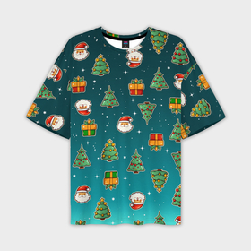 Мужская футболка oversize 3D с принтом Подарки новогодние елки и Санта   паттерн градиент в Белгороде,  |  | Тематика изображения на принте: 