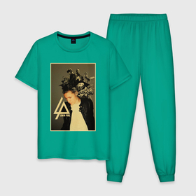 Мужская пижама хлопок с принтом Chester Bennington   group в Петрозаводске, 100% хлопок | брюки и футболка прямого кроя, без карманов, на брюках мягкая резинка на поясе и по низу штанин
 | Тематика изображения на принте: 