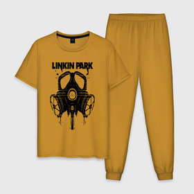 Мужская пижама хлопок с принтом Linkin Park   gas mask в Курске, 100% хлопок | брюки и футболка прямого кроя, без карманов, на брюках мягкая резинка на поясе и по низу штанин
 | Тематика изображения на принте: 