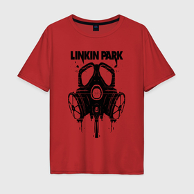 Мужская футболка хлопок Oversize с принтом Linkin Park   gas mask в Санкт-Петербурге, 100% хлопок | свободный крой, круглый ворот, “спинка” длиннее передней части | 