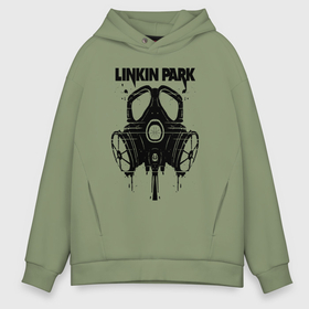 Мужское худи Oversize хлопок с принтом Linkin Park   gas mask в Петрозаводске, френч-терри — 70% хлопок, 30% полиэстер. Мягкий теплый начес внутри —100% хлопок | боковые карманы, эластичные манжеты и нижняя кромка, капюшон на магнитной кнопке | Тематика изображения на принте: 