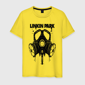 Мужская футболка хлопок с принтом Linkin Park   gas mask в Курске, 100% хлопок | прямой крой, круглый вырез горловины, длина до линии бедер, слегка спущенное плечо. | Тематика изображения на принте: 