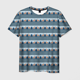 Мужская футболка 3D с принтом Олени в синем лесу в Курске, 100% полиэфир | прямой крой, круглый вырез горловины, длина до линии бедер | Тематика изображения на принте: 