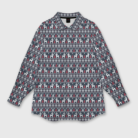 Мужская рубашка oversize 3D с принтом Новогодние олени с елочками в Курске,  |  | Тематика изображения на принте: 