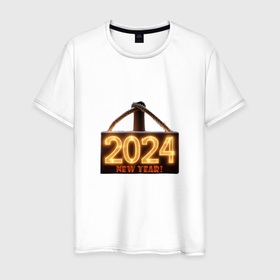 Мужская футболка хлопок с принтом С новый годом 2024 в Санкт-Петербурге, 100% хлопок | прямой крой, круглый вырез горловины, длина до линии бедер, слегка спущенное плечо. | 