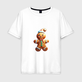Мужская футболка хлопок Oversize с принтом Новогодняя печенка в Курске, 100% хлопок | свободный крой, круглый ворот, “спинка” длиннее передней части | 