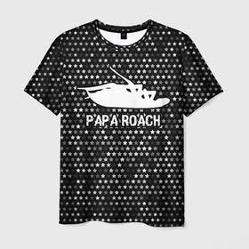 Мужская футболка 3D с принтом Papa Roach glitch на темном фоне в Екатеринбурге, 100% полиэфир | прямой крой, круглый вырез горловины, длина до линии бедер | 
