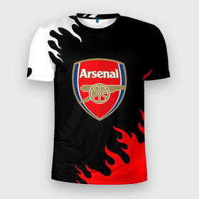 Мужская футболка 3D Slim с принтом Arsenal fc flame в Кировске, 100% полиэстер с улучшенными характеристиками | приталенный силуэт, круглая горловина, широкие плечи, сужается к линии бедра | 