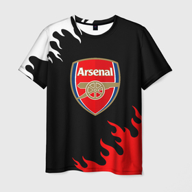 Мужская футболка 3D с принтом Arsenal fc flame в Кировске, 100% полиэфир | прямой крой, круглый вырез горловины, длина до линии бедер | 