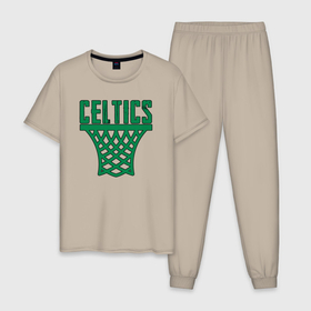 Мужская пижама хлопок с принтом Celtics net в Белгороде, 100% хлопок | брюки и футболка прямого кроя, без карманов, на брюках мягкая резинка на поясе и по низу штанин
 | 