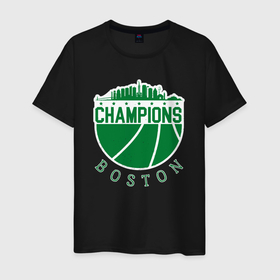 Мужская футболка хлопок с принтом Boston champions в Тюмени, 100% хлопок | прямой крой, круглый вырез горловины, длина до линии бедер, слегка спущенное плечо. | Тематика изображения на принте: 