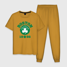 Мужская пижама хлопок с принтом Boston Celtics 1986 в Белгороде, 100% хлопок | брюки и футболка прямого кроя, без карманов, на брюках мягкая резинка на поясе и по низу штанин
 | 