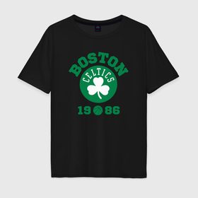 Мужская футболка хлопок Oversize с принтом Boston Celtics 1986 в Белгороде, 100% хлопок | свободный крой, круглый ворот, “спинка” длиннее передней части | 