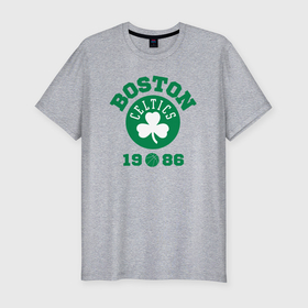 Мужская футболка хлопок Slim с принтом Boston Celtics 1986 в Екатеринбурге, 92% хлопок, 8% лайкра | приталенный силуэт, круглый вырез ворота, длина до линии бедра, короткий рукав | 