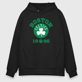Мужское худи Oversize хлопок с принтом Boston Celtics 1986 в Белгороде, френч-терри — 70% хлопок, 30% полиэстер. Мягкий теплый начес внутри —100% хлопок | боковые карманы, эластичные манжеты и нижняя кромка, капюшон на магнитной кнопке | 
