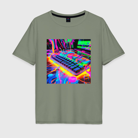 Мужская футболка хлопок Oversize с принтом Клавиатура геймера в Петрозаводске, 100% хлопок | свободный крой, круглый ворот, “спинка” длиннее передней части | 