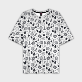Мужская футболка oversize 3D с принтом Чёрно   белый новогодний узор в Тюмени,  |  | Тематика изображения на принте: 