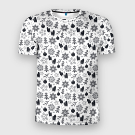 Мужская футболка 3D Slim с принтом Чёрно   белый новогодний узор в Тюмени, 100% полиэстер с улучшенными характеристиками | приталенный силуэт, круглая горловина, широкие плечи, сужается к линии бедра | 