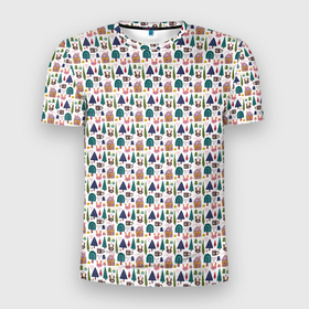 Мужская футболка 3D Slim с принтом Зайчики в новогоднем лесу в Белгороде, 100% полиэстер с улучшенными характеристиками | приталенный силуэт, круглая горловина, широкие плечи, сужается к линии бедра | Тематика изображения на принте: 