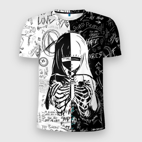 Мужская футболка 3D Slim с принтом Чернобелая девушка скелет в Петрозаводске, 100% полиэстер с улучшенными характеристиками | приталенный силуэт, круглая горловина, широкие плечи, сужается к линии бедра | 