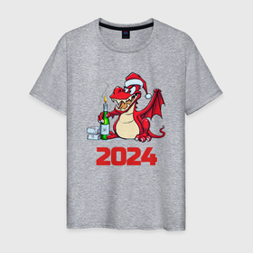 Мужская футболка хлопок с принтом Красный дракон  2024 , 100% хлопок | прямой крой, круглый вырез горловины, длина до линии бедер, слегка спущенное плечо. | 