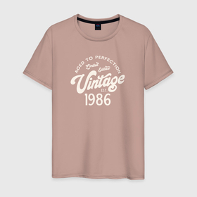 Мужская футболка хлопок с принтом 1986 год   выдержанный до совершенства в Кировске, 100% хлопок | прямой крой, круглый вырез горловины, длина до линии бедер, слегка спущенное плечо. | 
