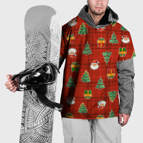 Накидка на куртку 3D с принтом Елочки и Санта   паттерн красная клетка в Тюмени, 100% полиэстер |  | 
