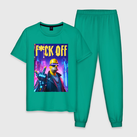 Мужская пижама хлопок с принтом Homer Simpson   cyberpunk   gesture в Петрозаводске, 100% хлопок | брюки и футболка прямого кроя, без карманов, на брюках мягкая резинка на поясе и по низу штанин
 | 