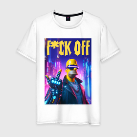 Мужская футболка хлопок с принтом Homer Simpson   cyberpunk   gesture в Санкт-Петербурге, 100% хлопок | прямой крой, круглый вырез горловины, длина до линии бедер, слегка спущенное плечо. | 