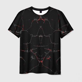 Мужская футболка 3D с принтом Черные текстуры и трещины в Белгороде, 100% полиэфир | прямой крой, круглый вырез горловины, длина до линии бедер | 