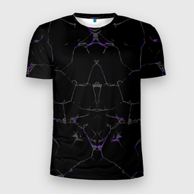 Мужская футболка 3D Slim с принтом Фиолетовые трещины в Петрозаводске, 100% полиэстер с улучшенными характеристиками | приталенный силуэт, круглая горловина, широкие плечи, сужается к линии бедра | 