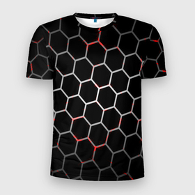 Мужская футболка 3D Slim с принтом Шестиугольник пчелиный улей в Санкт-Петербурге, 100% полиэстер с улучшенными характеристиками | приталенный силуэт, круглая горловина, широкие плечи, сужается к линии бедра | 