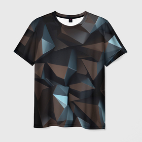 Мужская футболка 3D с принтом Черная геометрическая абстракция   объемные грани и кубы в Тюмени, 100% полиэфир | прямой крой, круглый вырез горловины, длина до линии бедер | 