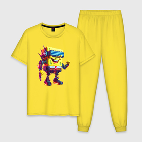 Мужская пижама хлопок с принтом Sponge Bob   cyberpunk   ai art в Белгороде, 100% хлопок | брюки и футболка прямого кроя, без карманов, на брюках мягкая резинка на поясе и по низу штанин
 | 