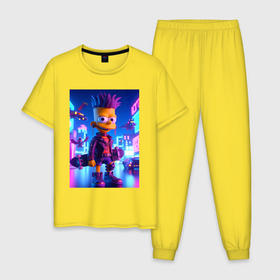 Мужская пижама хлопок с принтом Bart Simpson with a skateboard   art punk в Курске, 100% хлопок | брюки и футболка прямого кроя, без карманов, на брюках мягкая резинка на поясе и по низу штанин
 | 