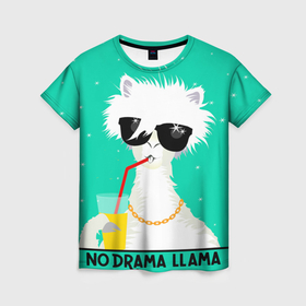 Женская футболка 3D с принтом Лама no drama llama в Санкт-Петербурге, 100% полиэфир ( синтетическое хлопкоподобное полотно) | прямой крой, круглый вырез горловины, длина до линии бедер | 
